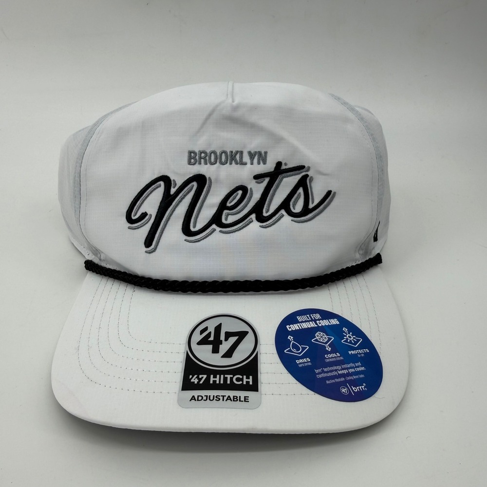Brooklyn Nets 47 Brand Hitch Adjustable Hat White brrr Cooling Ripstop Cap NBA